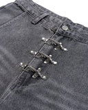 Metal Clasp Grey Barrel Jeans | Inflation Streetwear