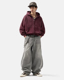 Monkey Washed Fleece Boxy Zip Up Hoodie | Inflation Streetwear