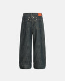 back buckle bamboo weave barrel baggy jeans rear detail