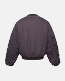 washed bomber jacket back product view with ruched sleeves