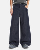 deconstructed panel denim pants close up