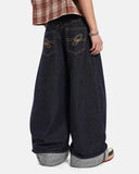 Embroidery Cuffed Barrel Jeans | Inflation Streetwear