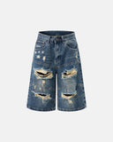 Heavy Washed Distressed Baggy Jorts | Inflation Streetwear INFLATION
