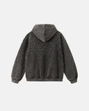 Distressed Washed Fleece Rhinestone Zip Up Hoodies | Inflation Streetwear INFLATION