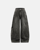 Distressed Washed Cargo Barrel Jeans | Streetwear INFLATION