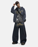 Washed Star Script Graphic Zip Up Hoodie | Inflation Streetwear