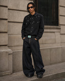 Starry Cross Rhinestone Washed Denim Shirt | Inflation Streetwear INFLATION