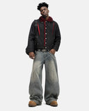 Red Faux Fur Denim Jacket | Inflation Streetwear