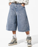 side panel construction denim shorts
