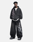 Script Graphic Washed Barrel Jeans | Inflation Streetwear
