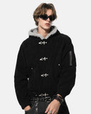 winter streetwear bomber jacket with plush faux fur hood