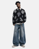 Distressed Cross Graphic Knit Sweater | Inflation Streetwear