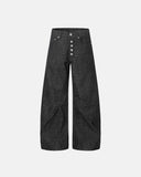 button detail deconstructed raw baggy jeans front view