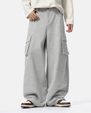 grey wide leg cargo pants with 3D side pockets