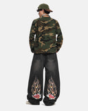 Flame Graphic Washed Barrel Jeans | Inflation Streetwear