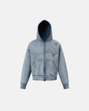 Blue Distressed Acid Wash Zip Up Hoodies | Inflation Streetwear INFLATION
