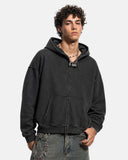 Vintage Washed Fleece Boxy Zip Hoodie | Inflation Streetwear
