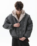 Faux Fur Lined Washed Hooded Jacket | Inflation Streetwear INFLATION