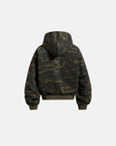 Camo Script Graphic Cropped Hoodie | Inflation Streetwear