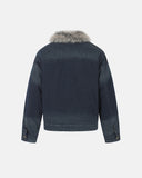 padded denim jacket back product view with faux fur collar
