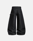 black barrel jeans back view with patch pockets