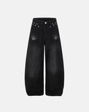 eyelet washed barrel jeans front view