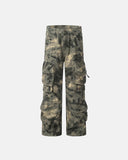 Camo multi-pocket baggy cargo pants front view