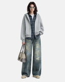 Whiskered Distressed Baggy Jeans | Inflation Streetwear