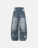 Cinch Back Deconstructed Distressed Barrel Jeans | Inflation Streetwear INFLATION