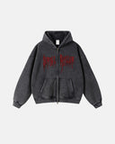 Black Gothic Acid Wash Zip Up Hoodies | Inflation Streetwear INFLATION