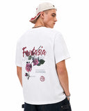 model wearing plain cotton short sleeve t-shirt side view