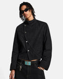 Cropped Asymmetric Button Denim Jacket | Inflation Streetwear