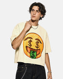 apricot boxy t shirt with money graphic print