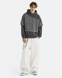 Washed Layered Raw Edge Boxy Hoodie | Inflation Streetwear