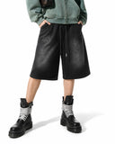 washed black sweat shorts with drawstring waist