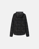 back product view of black camo pullover hoodie