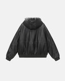 Faux Fur Collar PU Leather Jacket | Inflation Streetwear