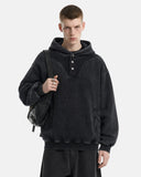 Washed Quarter-Button Boxy Hoodie | Inflation Streetwear