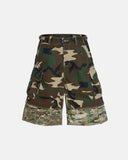 contrast camo layered longline jorts front view