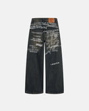 Dirty Wash Graphic Wide Leg Jeans | Inflation Streetwear