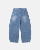 light wash baggy jeans with oversized side print