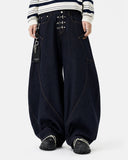 dark raw denim barrel jeans detail