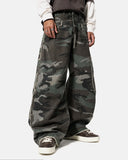 all-over camouflage pants with layered waistband detail