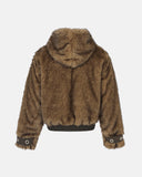 brown faux fur hooded bomber jacket back product view