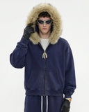 Faux Fur Collar Distressed Zip Up Hoodies | Inflation Streetwear INFLATION