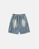Washed Denim Cargo Shorts with Drawstring | Inflation Streetwear INFLATION