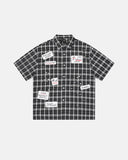 mens plaid sticker graphic studded button up shirt