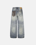 Leopard Detail Distressed Baggy Jeans | Inflation Streetwear