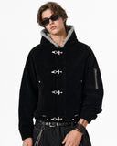 hooded bomber jacket with sleeve zipper pocket and elastic cuffs