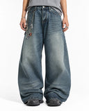 light wash barrel jeans front view